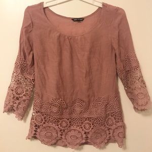 Rose pink blouse with lacy sleeves